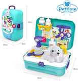 Pet Care Play Set Pretend Play Feeding Dog Backpack Vet Kit Educational Games Animals Toys for Kids Children (16 pcs)